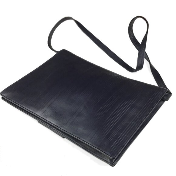 Gianni Versace Vintage Black Ribbed Leather Convertible Shoulder Bag - Picture 5 of 15